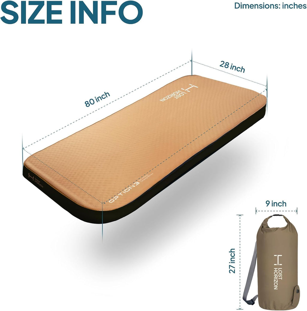 Lost Horizon Option3 Self-Inflating Foam Camping Mattress, Single, 4.5"