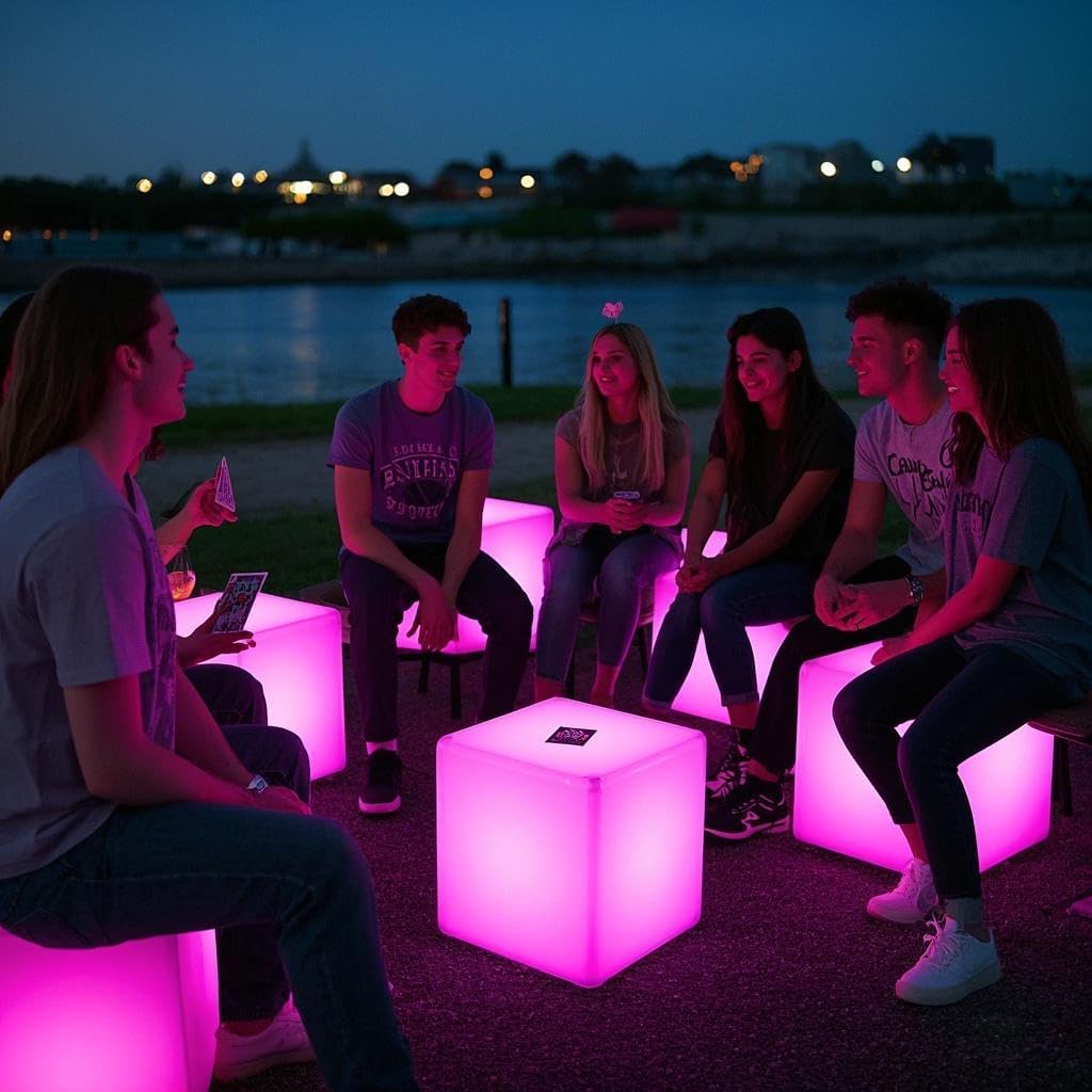 Mr.Go 16-inch LED Cube Chair Light, Rechargeable RGB Colors Glow Cube Seat