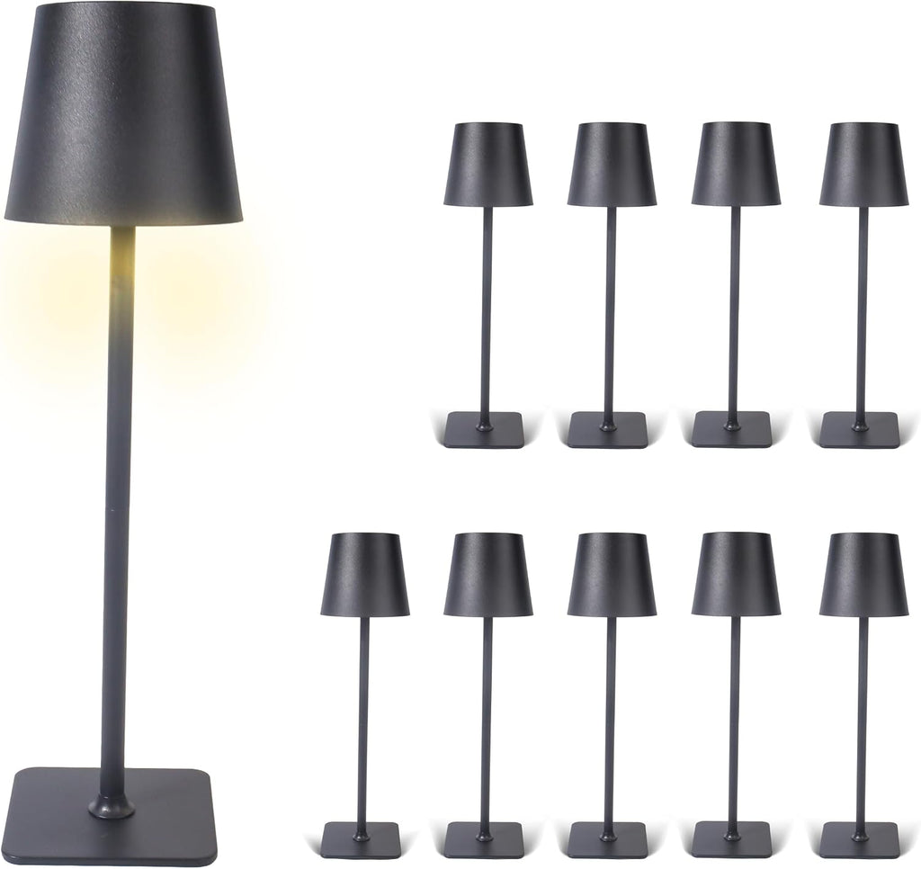 Premium Innovations 10 Pack - Black Rechargeable Cordless Table Lamps, Portable LED Desk Lamps, Dimming 5000mAh Rechargeable Battery Powered LED Lighting for Restaurant,Bar, Bedroom, Outdoor, Party