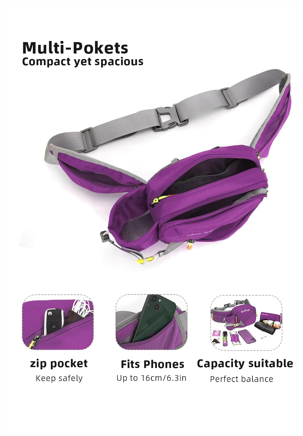 Lightweight Sports Fanny Pack with Bottle Holder,Waist Pack for Hiking,Running,Cycling & Outdoor Adventures (Purple)
