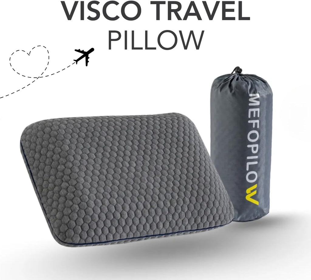 Travel Memory Foam Pillow for Sleeping, Comfortable Camping Pillow, 15.75x11.81x3.94 inches, Easy to Carry Portable Bag, Soft, Breathable, Washable Pillowcase