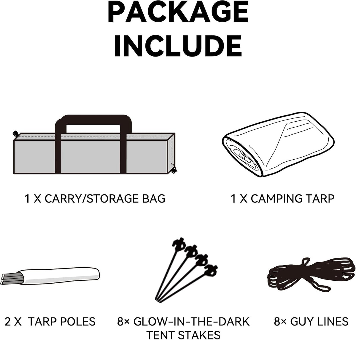 BLACKDOG Large Black Coating Camping Tarp with Poles, 216" L x 115" W