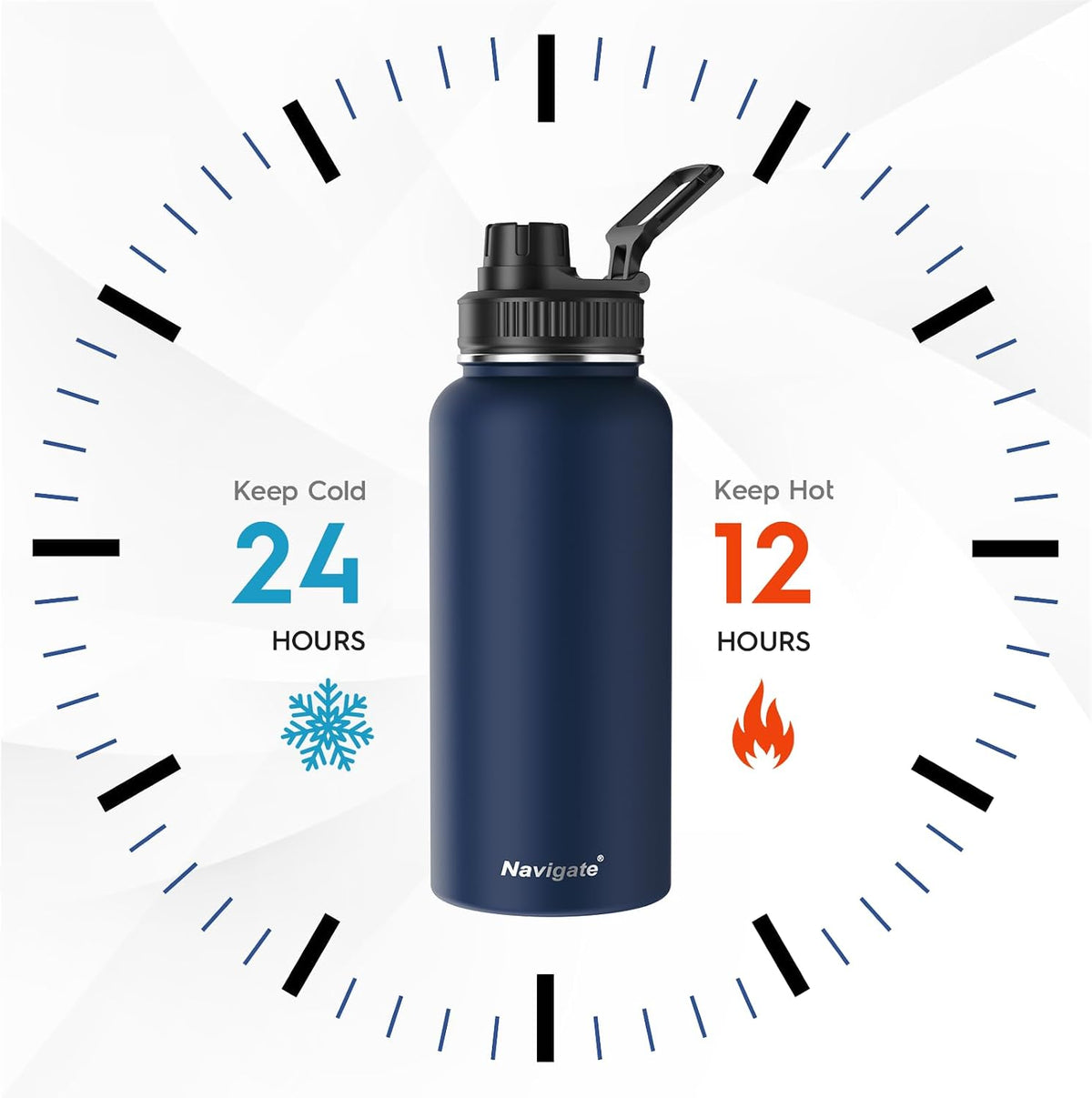 Navigate 32oz Insulated Water Bottle for Sports, Keep Cold 24H