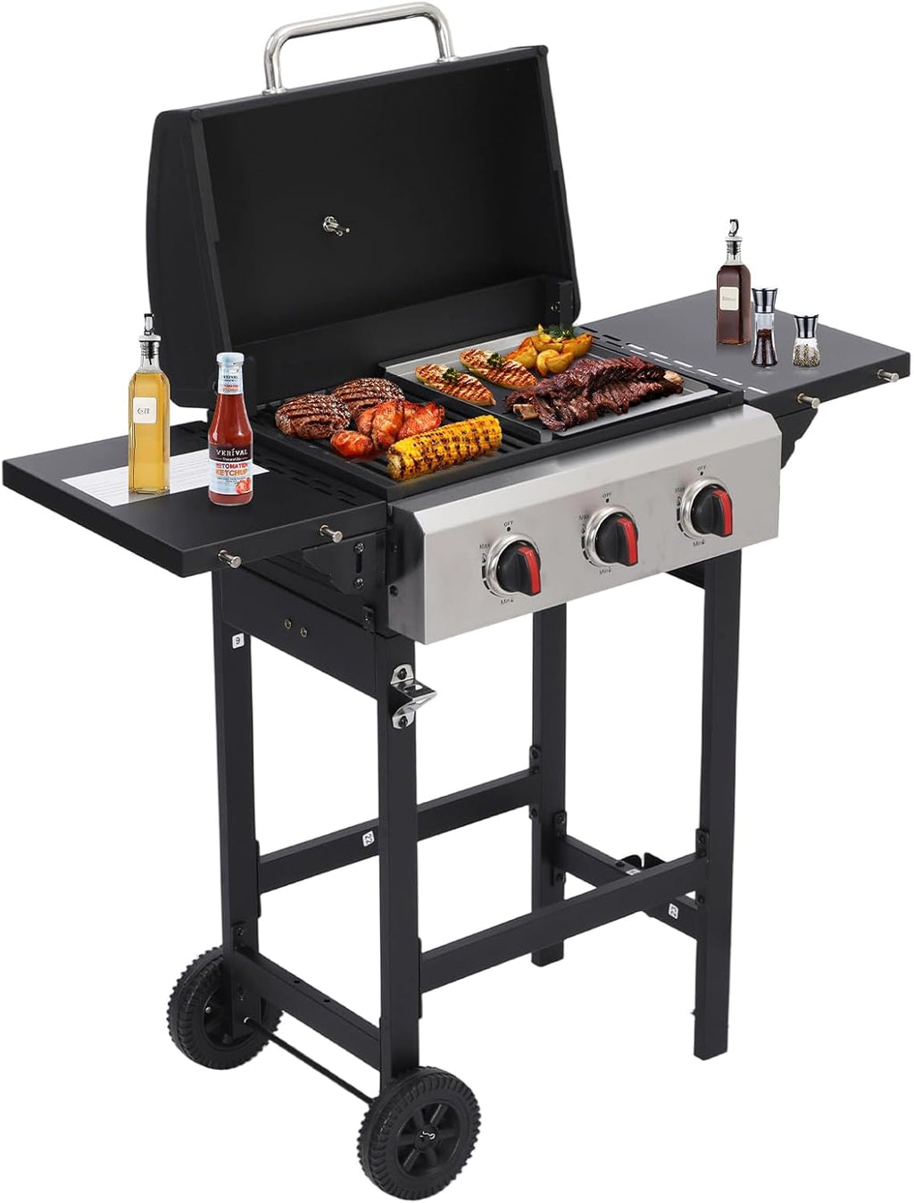 CIG GARDEN 3-Burner Propane Gas Grill 31,500 BTU with Folding Side Tables