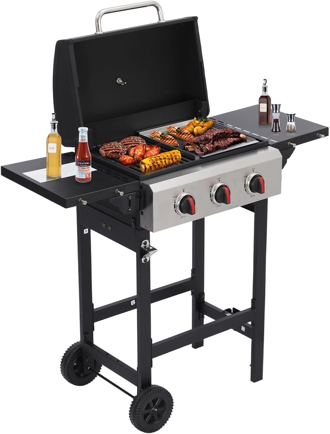 CIG GARDEN 3-Burner Propane Gas Grill 31,500 BTU with Folding Side Tables