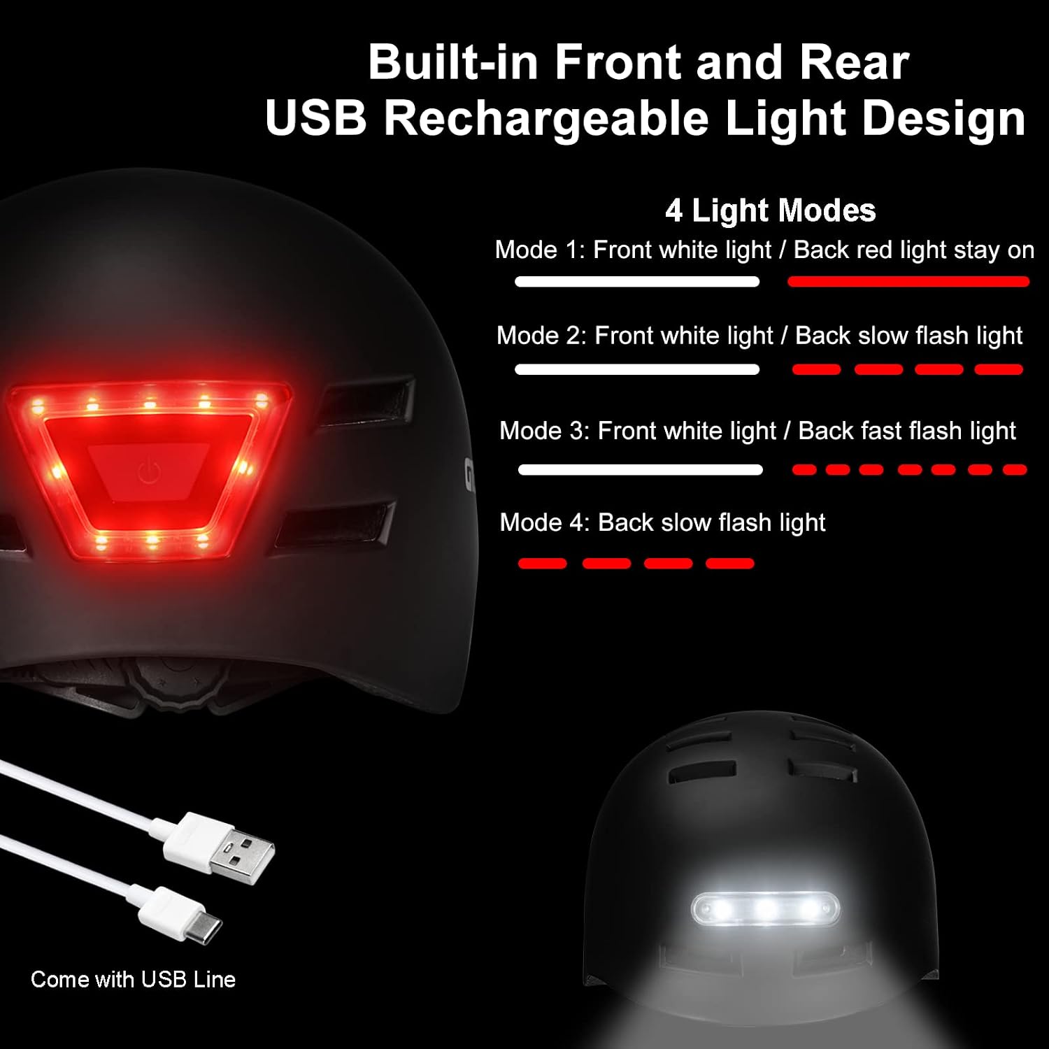 Adult Bike Helmet with LED Lights, Lightweight Adjustable Bicycle Helmet for Men Women, Safety Certified Cycling Helmet for Urban Commuting, Road Cycling, Skateboard and Scooter Riding