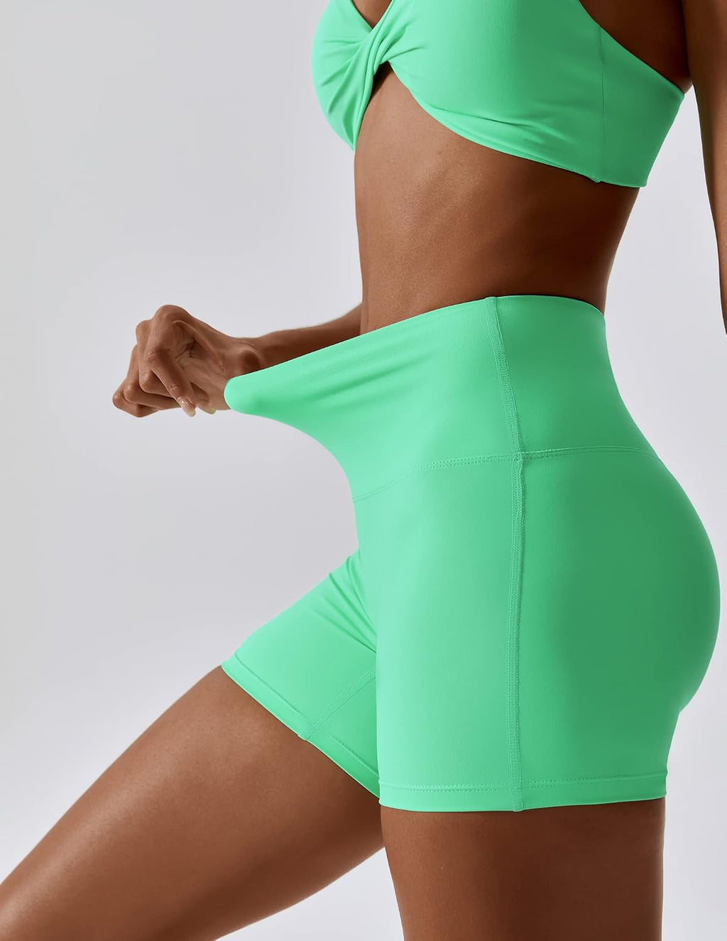 ABOCIW Workout Sets for Women 2 Piece Twist Front Halter Sports Bras High Waist Biker Shorts Exercise Gym Yoga Outfit
