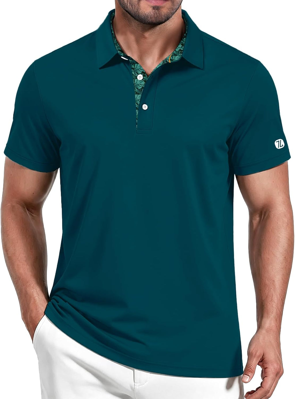 ZITY Golf Shirts for Men Short Sleeve Moisture Wicking Solid Performance Designed Print Collared Casual Polo Shirt
