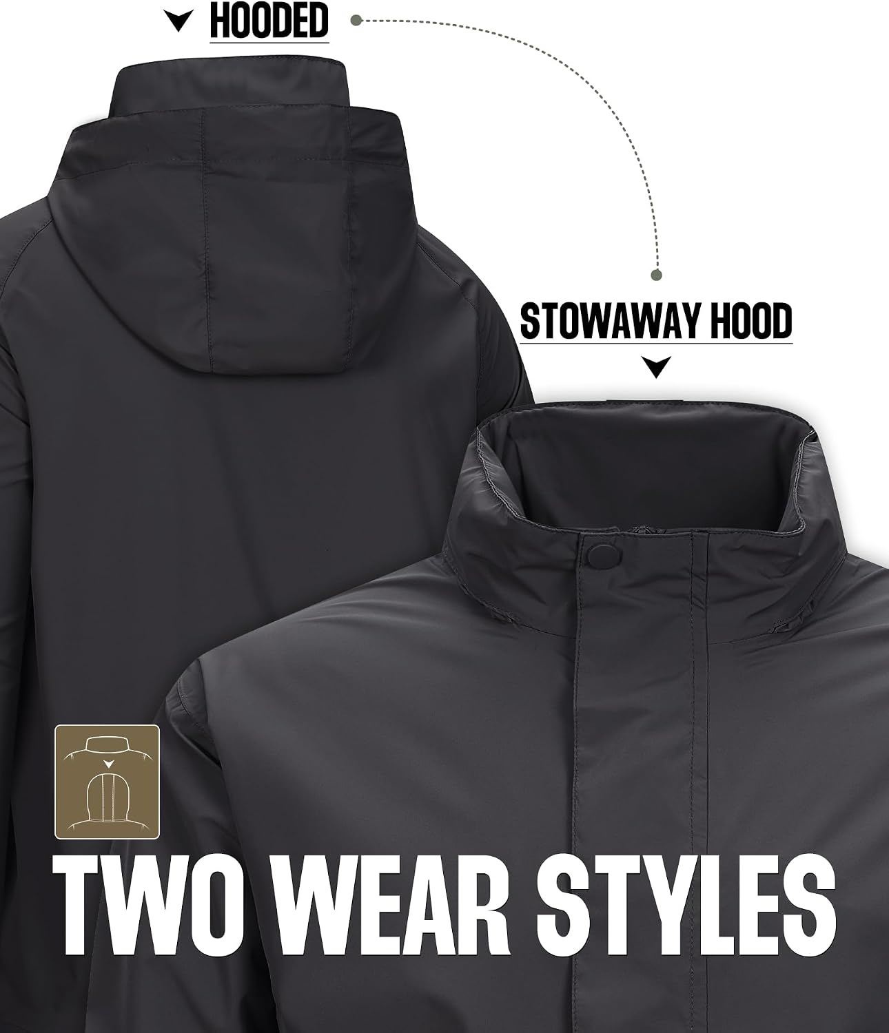 33,000ft Men's Waterproof Rain Jacket Packable Lightweight Hood Rain Shell