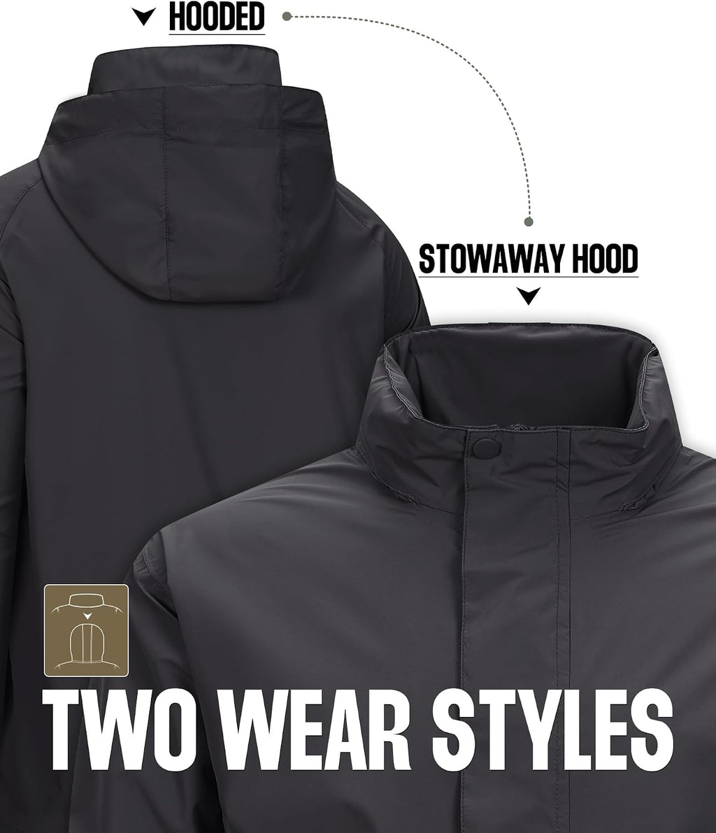 33,000ft Men's Waterproof Rain Jacket Packable Lightweight Hood Rain Shell