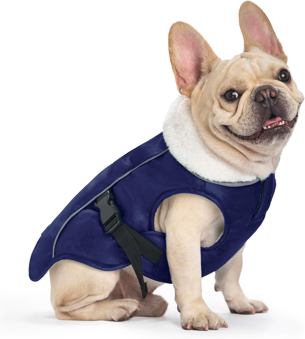 EMUST Dog Jacket, Windproof Polyester, Warm Fleece Lined, Reflective, New Blue, S