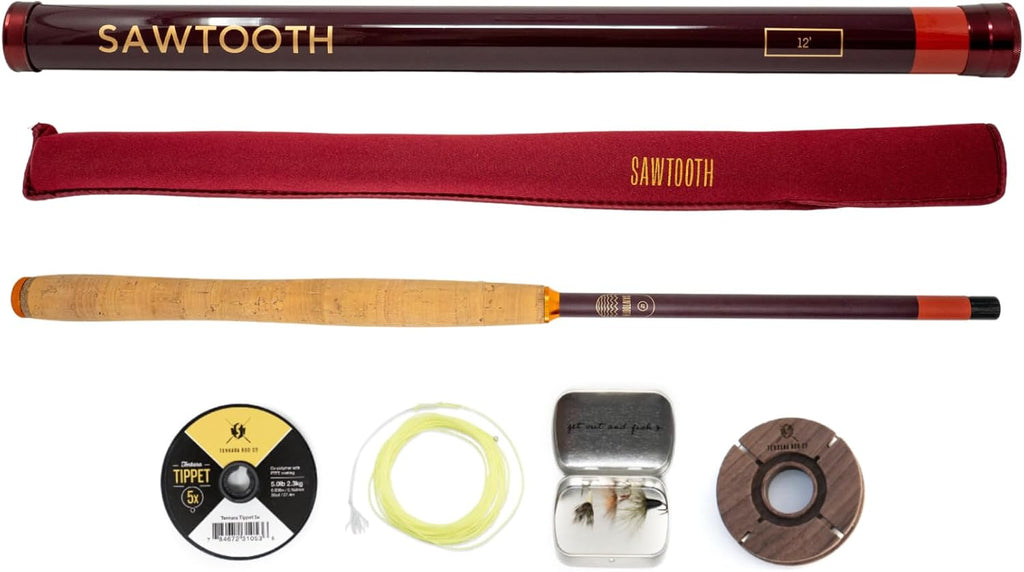 Sawtooth Tenkara Fly Fishing Rod – 12ft Ultralight Telescopic Rod Carbon Fiber (3.2oz) – Large Size for Trout, Bass, and Panfish – 4/5 Weight Equivalent – Compact & Packable for Backpacking