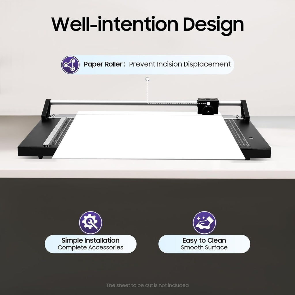 24" Rotary Paper Trimmer with 2 Replaceable Blades, 1mm Thick Cutting, 0-60° Angle Adjustment, Manganese Steel & Aluminum Alloy, Ideal for Studios, Offices & Crafts