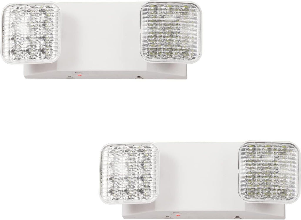 TANLUX LED Emergency Lights with Battery Backup, Two Head Adjustable Commercial Emergency Lights, UL Listed, AC 120/277V, Hardwired Exit Light Fixtures - 2 Pack (White)