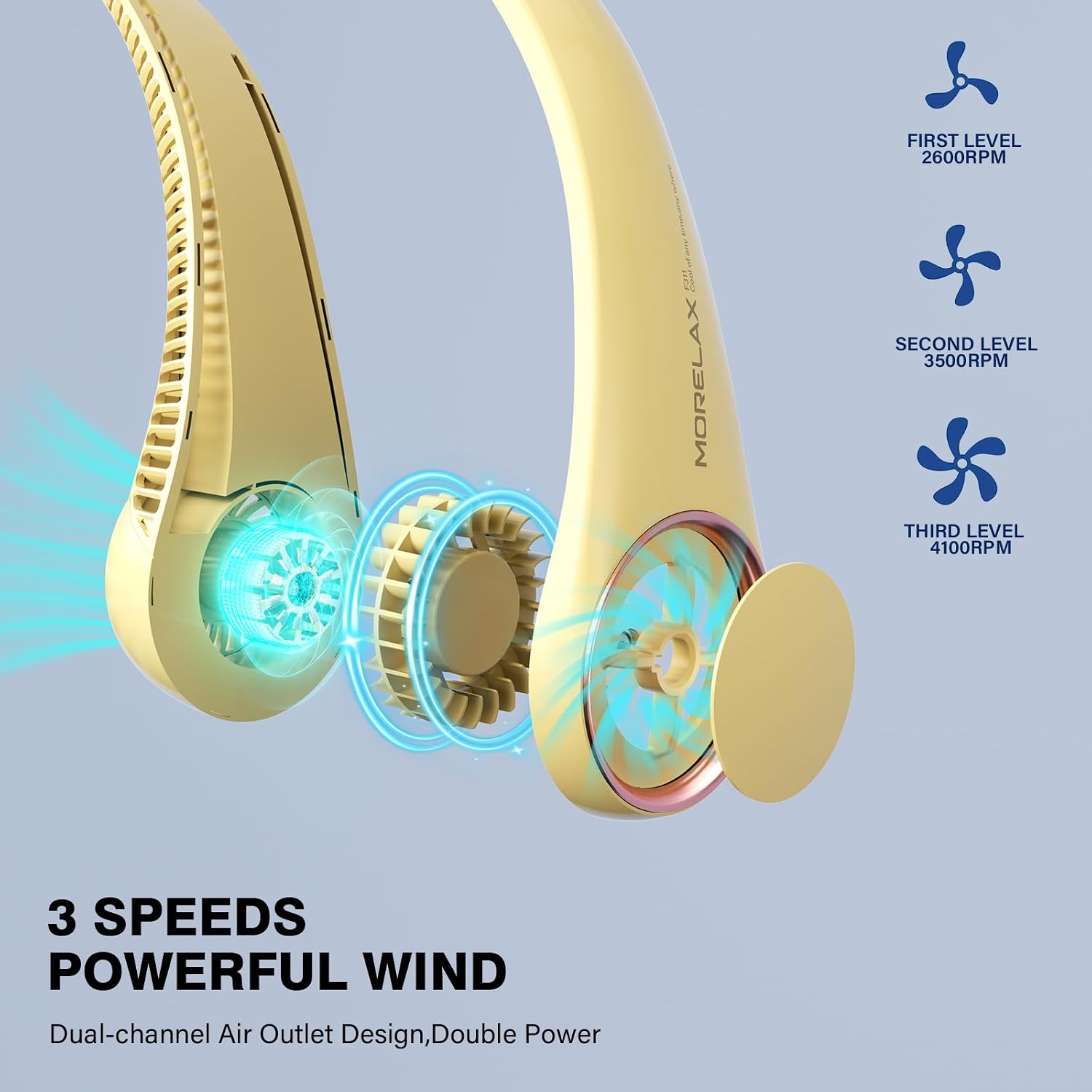 Morelax Neck Fan, USB Rechargeable Personal Fan,Hand Free Bladeless Portable Fans,4000 mAh, 3 Speeds,72 Air Faster softer 360° Cooling, Gift Suitable for Home, Office, Travel, Sports Amber