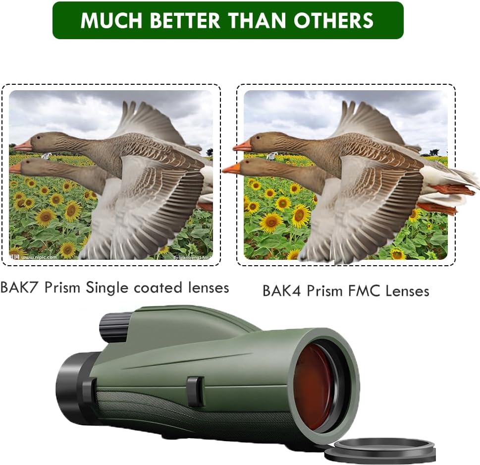 12X50 Monoculars for Adults High Powered Panoramic Low-Light Night Vision Monocular Portable Telescope - Waterproof Monoculars -BAK4 Prism FMC for Bird Watching Hunting