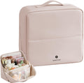 tianzong Travel Makeup Bag with Magnetic Fold-Down Flap, Waterproof Leather Cosmetic and Toiletry Organizer for Women, Multi-Zone Standing Storage, Dusty Rose, X-Large