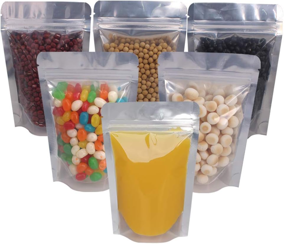 100 Pack 5.5 x 10 Inch Stand Up Pouch Bags Zipper Mylar Bags