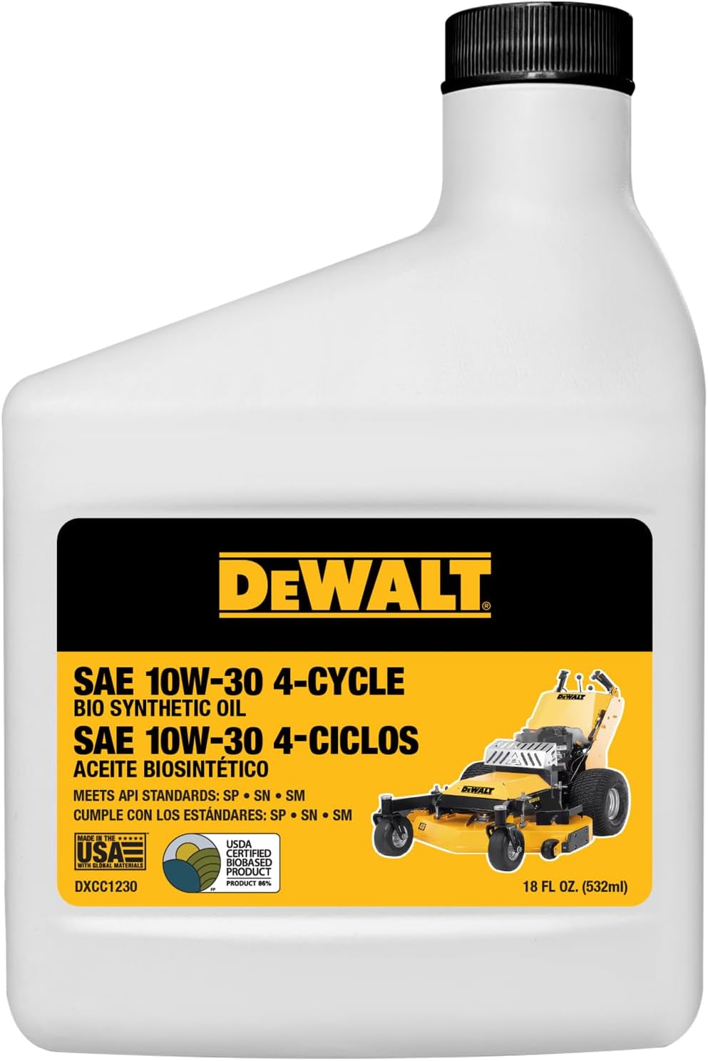 DEWALT Biosynthetic SAE 10W-30 Oil – 4-Cycle Engine Oil for Small Engines, Generators & Outdoor Power Equipment – Meets and Exceeds API SP – Extended Interval, Cold Start Protection – 18 oz
