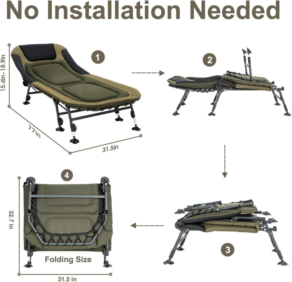 XXL Camping Cot for Adults, Folding Bed with Mattress, Green