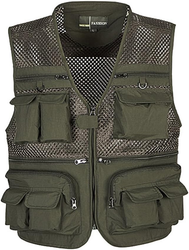 Ziker Men's Mesh Breathable Openwork Camouflage Journalist Photographer Fishing Vest Waistcoat Jacket Coat