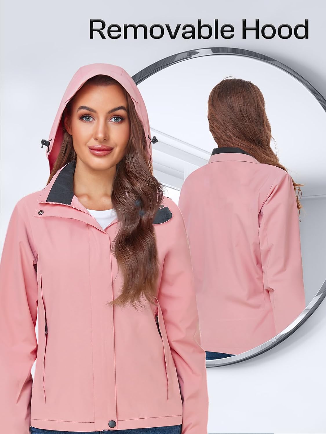 Womens Waterproof Rain jacket Lightweight Raincoat with Removable Hood