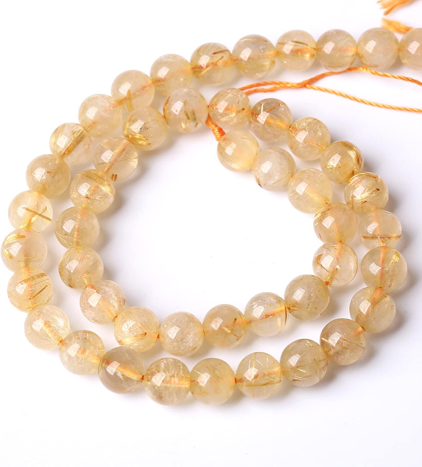 4MM 88PCS Natural Stone Golden Rutile Quartz Beads Gemstone 2A Grade Actinolite Semi Precious Crystal Loose Beads for Jewelry Making DIY Bracelet Necklace 1 Strand
