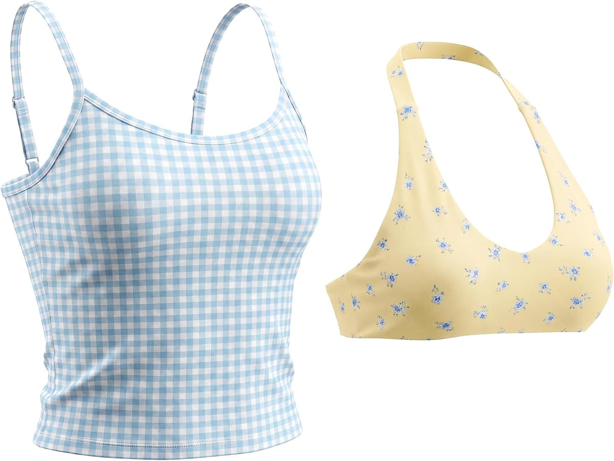 Aoxjox Women's Dual Core Bra & Tank Top Separable 2-Piece Set