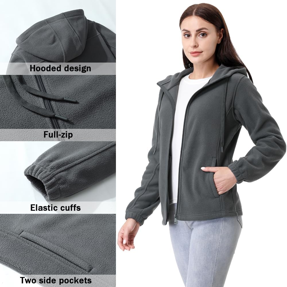 GIMECEN Women's Soft Polar Fleece Jacket Full Zip Hooded Sweatshirts