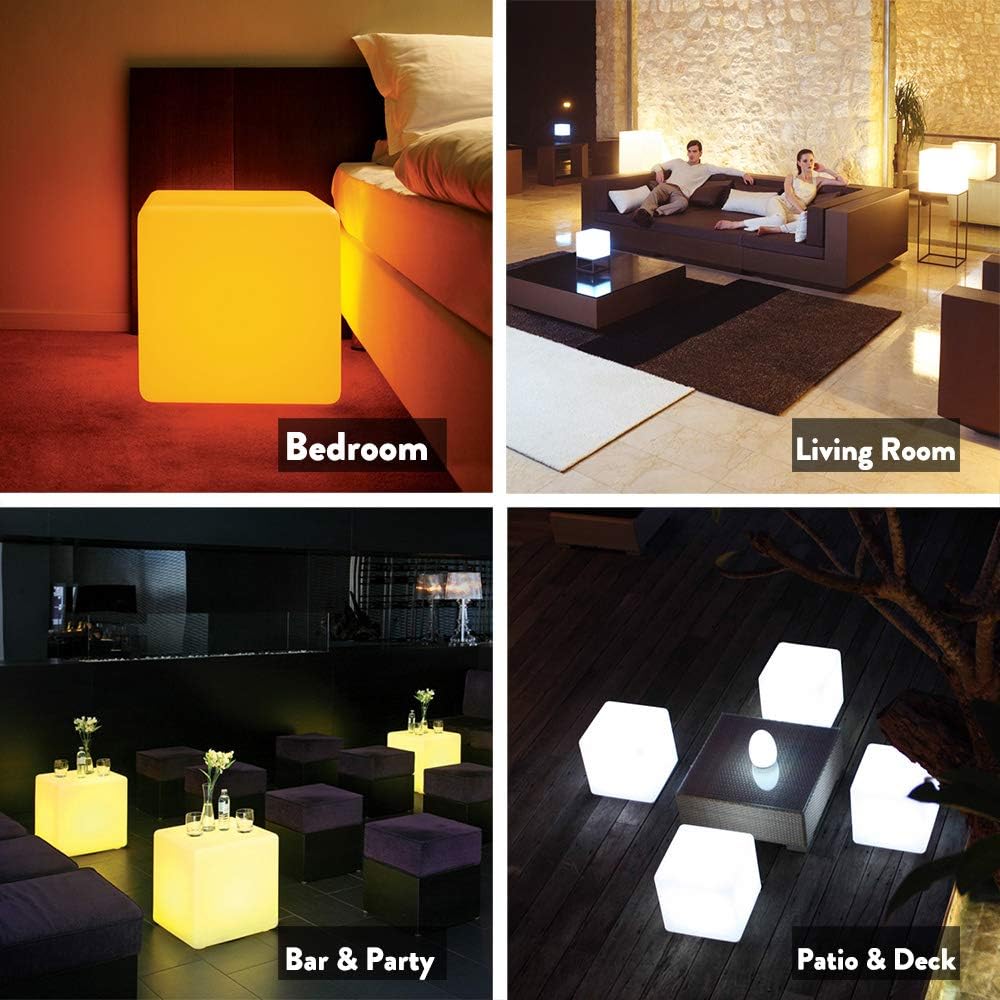 Mr.Go 14-Inch Color Changing LED Cube Light Stool, Glow Cube Seat for Kids