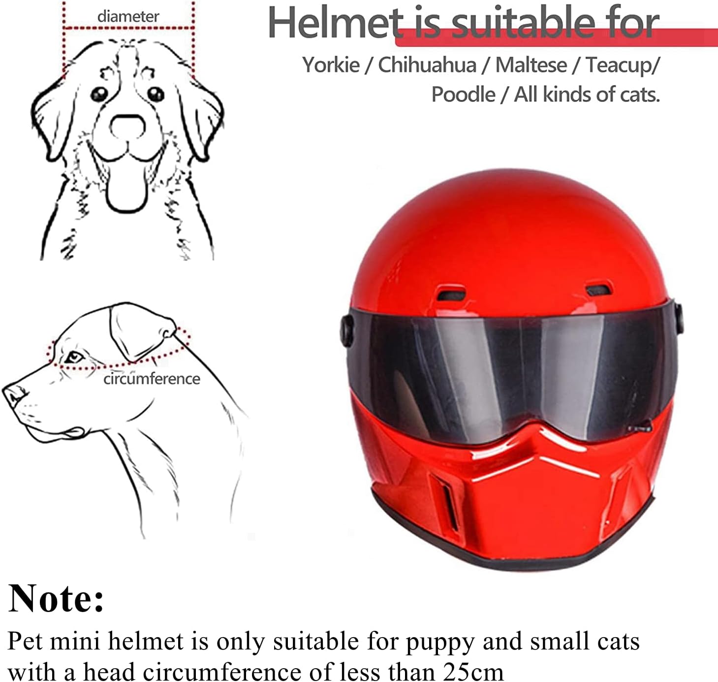 Pet Motorcycle Helmet, Full Face Motorcycle Helmet Outdoor Motorcycle Bike Riding Helmet Hat for Cat Dog Doggie Puppy Kitten Helmet Pet Supplies Racing Car Fan Collectible Small Gift (Red)