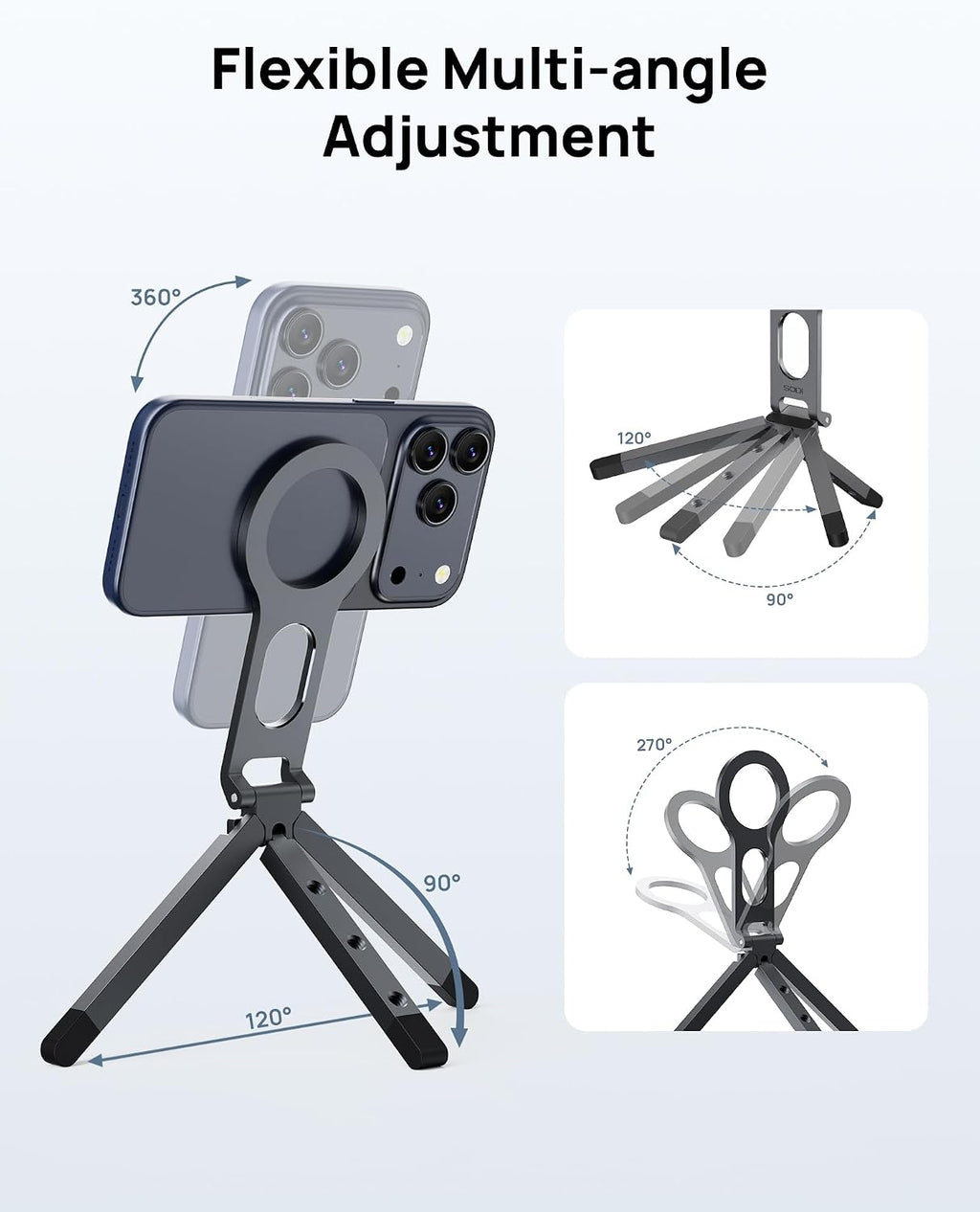 SODI Magnetic Phone Tripod Stand for iPhone - Strong Magnet Foldable Cell Phone Stand for Vlog, Gym, Travel Essentials, Mini Tripod Phone Stand Compatible with iPhone 17 16 15 14 13 12 Series