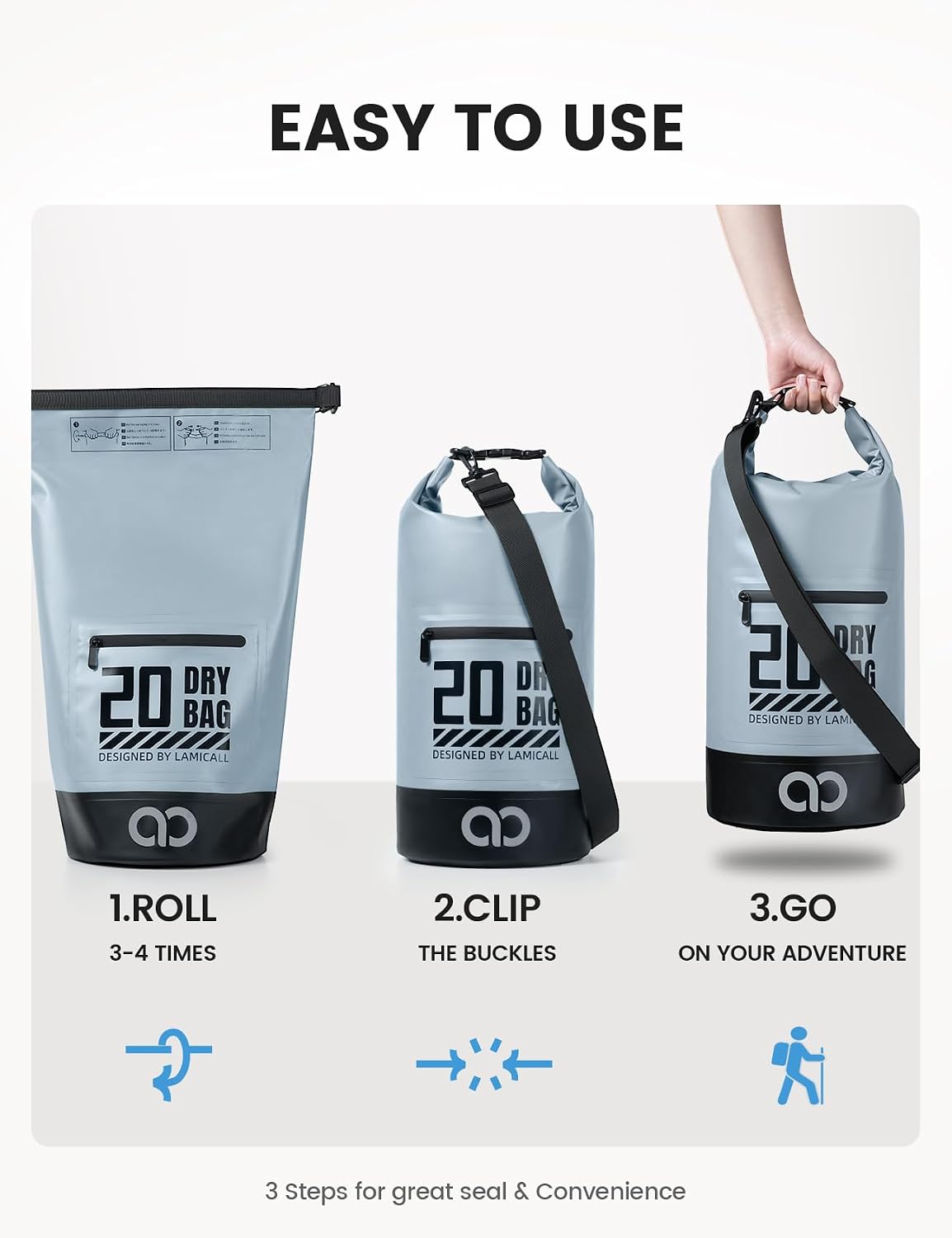 Lamicall Dry Bag Waterproof Backpack with Phone Pouch 5L/10L/20L/30L/40L