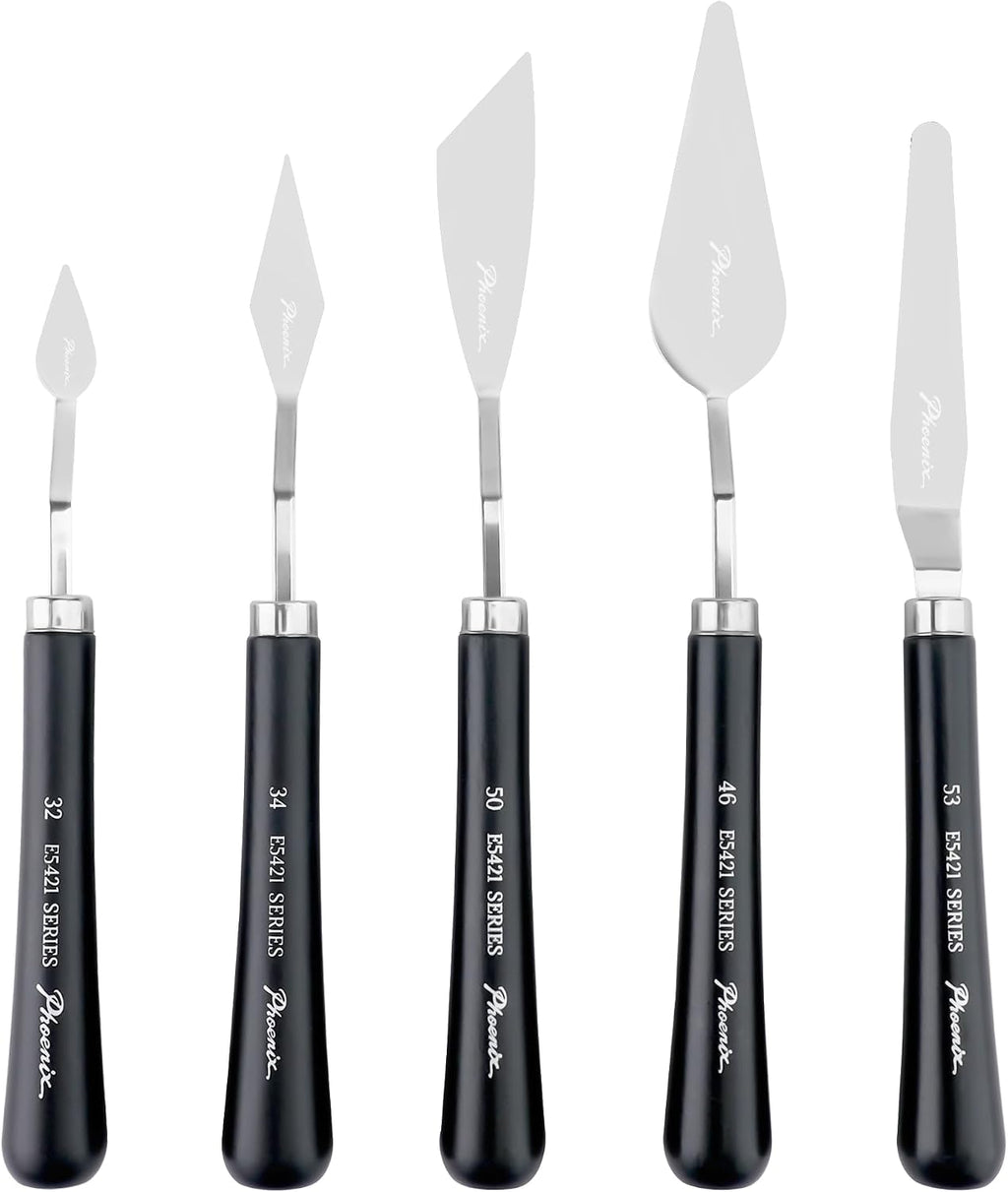 PHOENIX Flexible Palette Knife Set - 5 Pieces Stainless Steel Painting Knives with Gift Box, Art Knife with Wood Handle, Paint Spatula for Oil Acrylic Paint