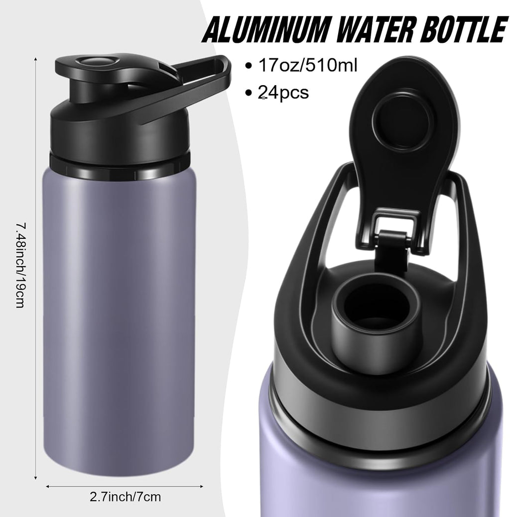 Foaincore 24 Pack Aluminum Water Bottles Bulk,17 oz Reusable Metal Lightweight Water Bottle with Leakproof Flip Lid & Carry Handle,Bulk Sports Bottles for Gym,Cycling,Hiking,Travel