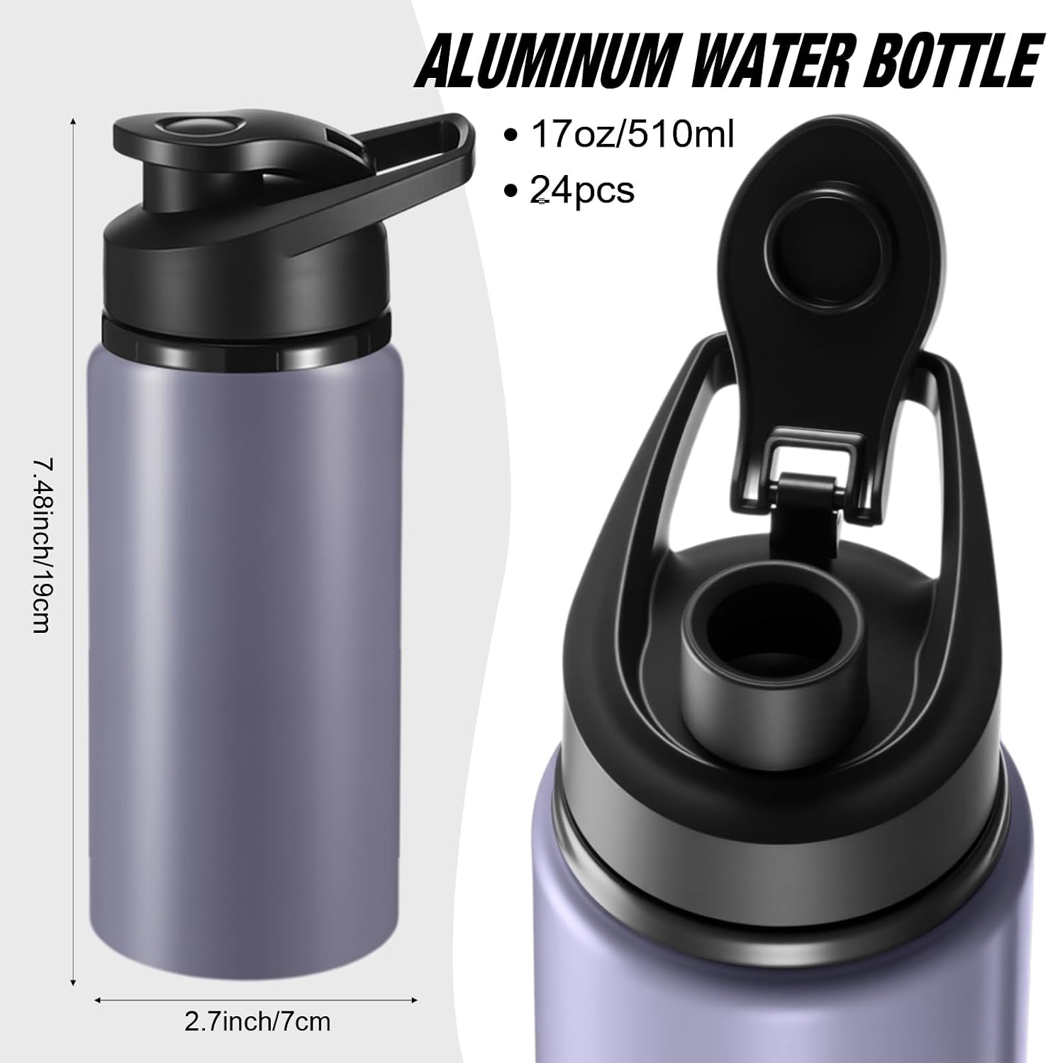 Foaincore 24 Pack Aluminum Water Bottles Bulk,17 oz Reusable Metal Lightweight Water Bottle with Leakproof Flip Lid & Carry Handle,Bulk Sports Bottles for Gym,Cycling,Hiking,Travel