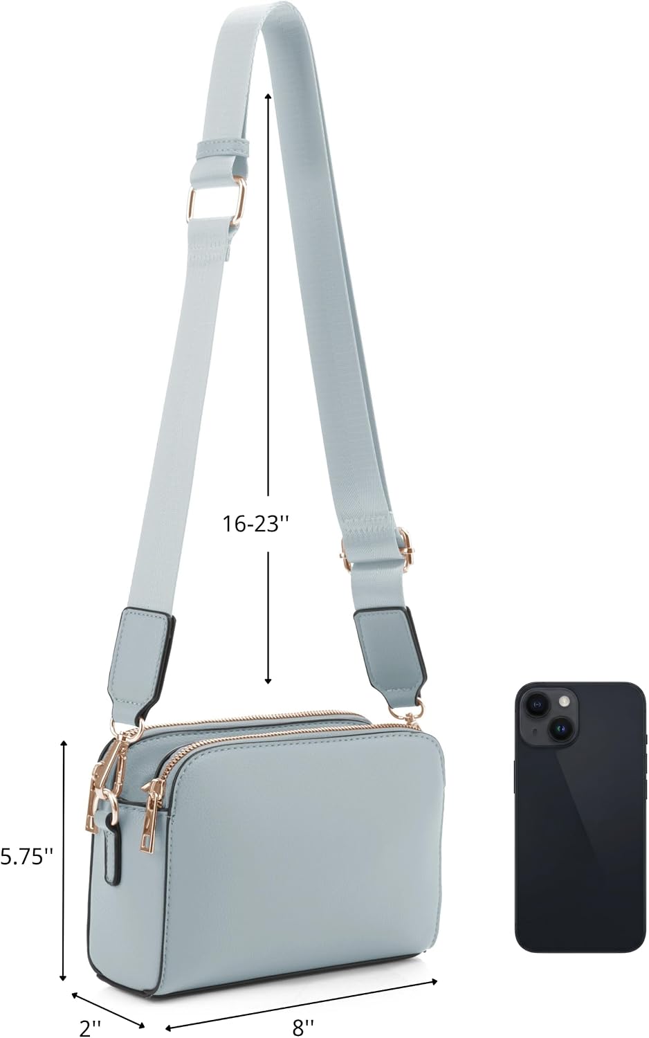 EVVE Crossbody Bags for Women Trendy Triple Zip Small Crossbody Camera Bag Purse with Wide Guitar Strap