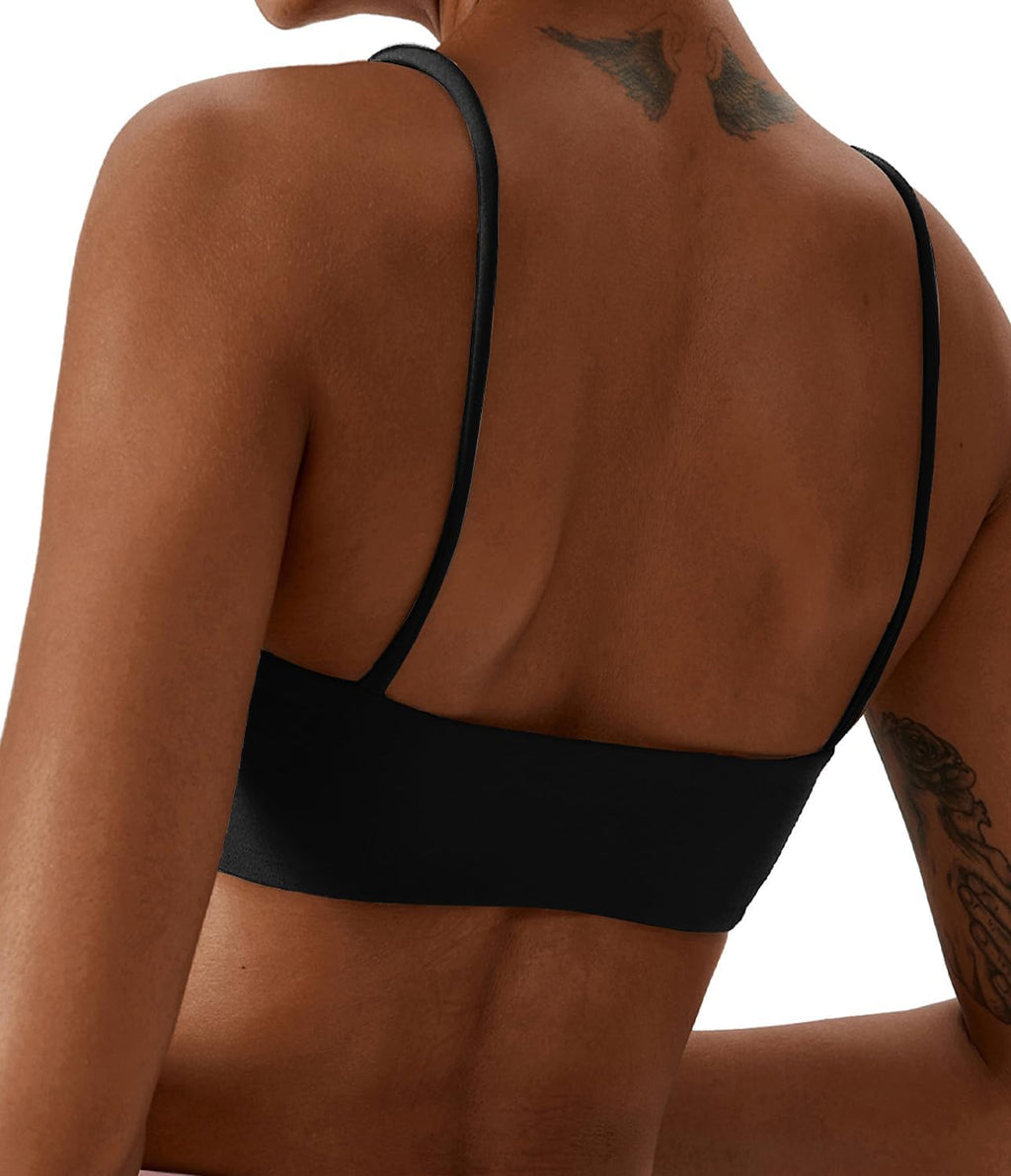 Comper Women's Sports Bras Wirefree Racerback Workout Bras Sexy Thin Straps Yoga Sport Bras with Removable Pads