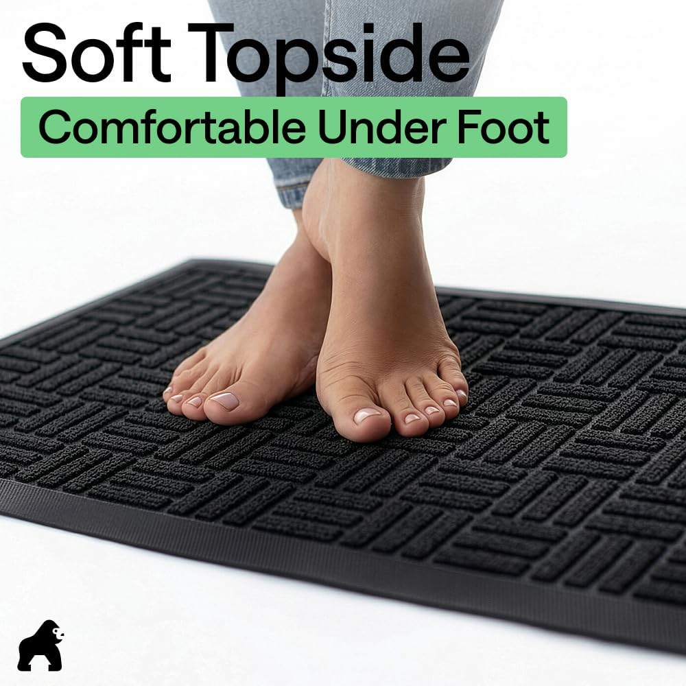 GORILLA GRIP WeatherMAX Door Mat, Indoor Outdoor Use, 29x17, Black Maze
