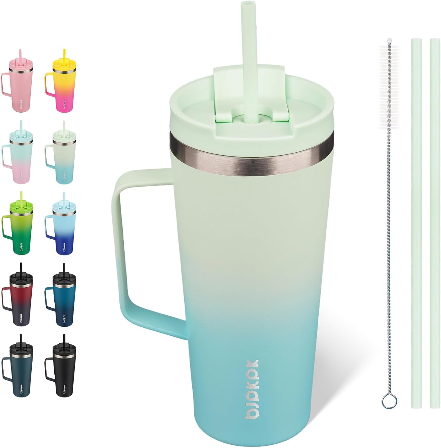 BJPKPK 18oz Insulated Tumbler with Handle, Lid & Straw, Stainless Steel