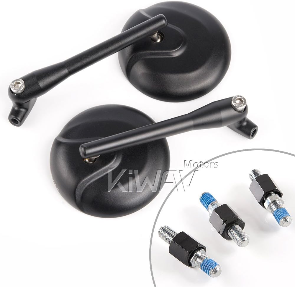 KiWAV Magazi Motorcycle Mirror retro black 8mm for scooter moped atv pair