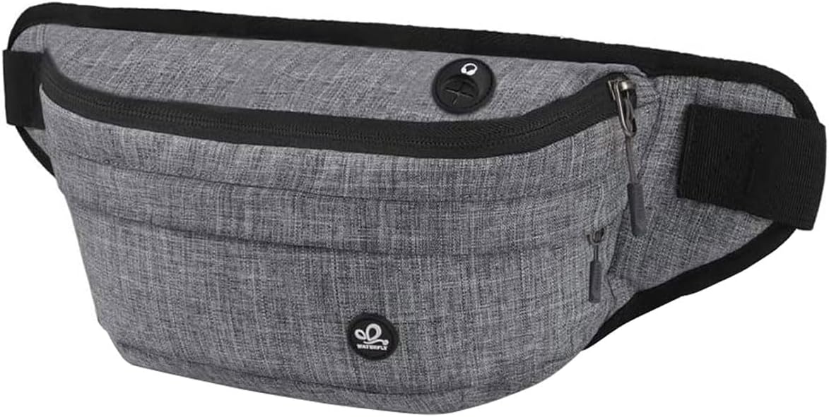 WATERFLY Running Belt Fanny Pack: Runner Marathon Jogging Waist Pack Sport Workout Exercise Fitness Phone Holder Belt for Men Women Jogger Slim Waistband Black