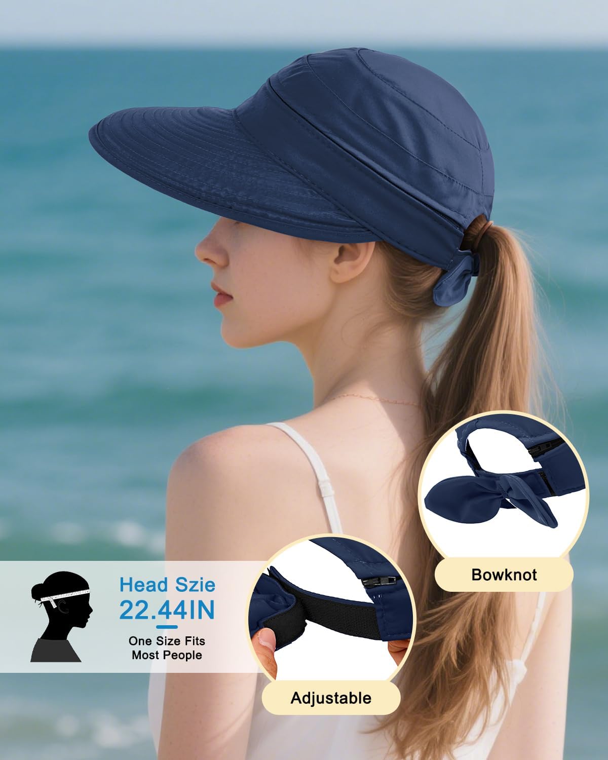 Century Star Sun Hat for Women Wide Brim Zip-Off Beach Hat Visor Ponytail UV Protection Summer Visors