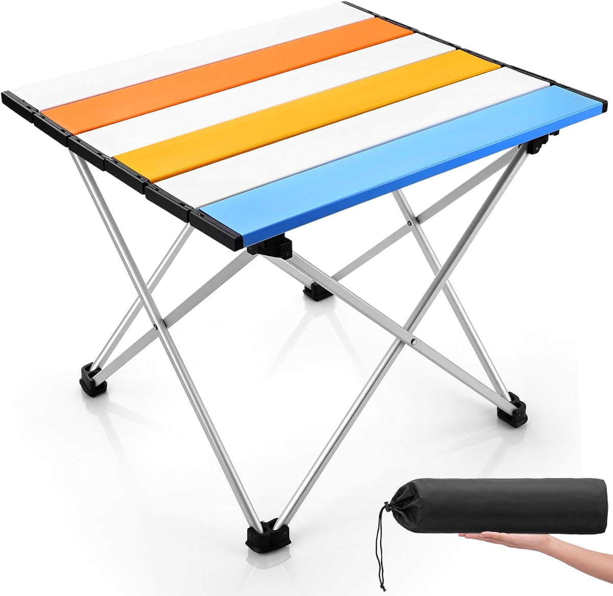 Chunful Portable Camping Table with Aluminum Table Top with Carry Bag 16 x 13 x 11 Inch Folding Beach Desk Easy to Carry for Outdoor Picnic BBQ Cooking Festival Travel Beach Home(Blue Orange Red)