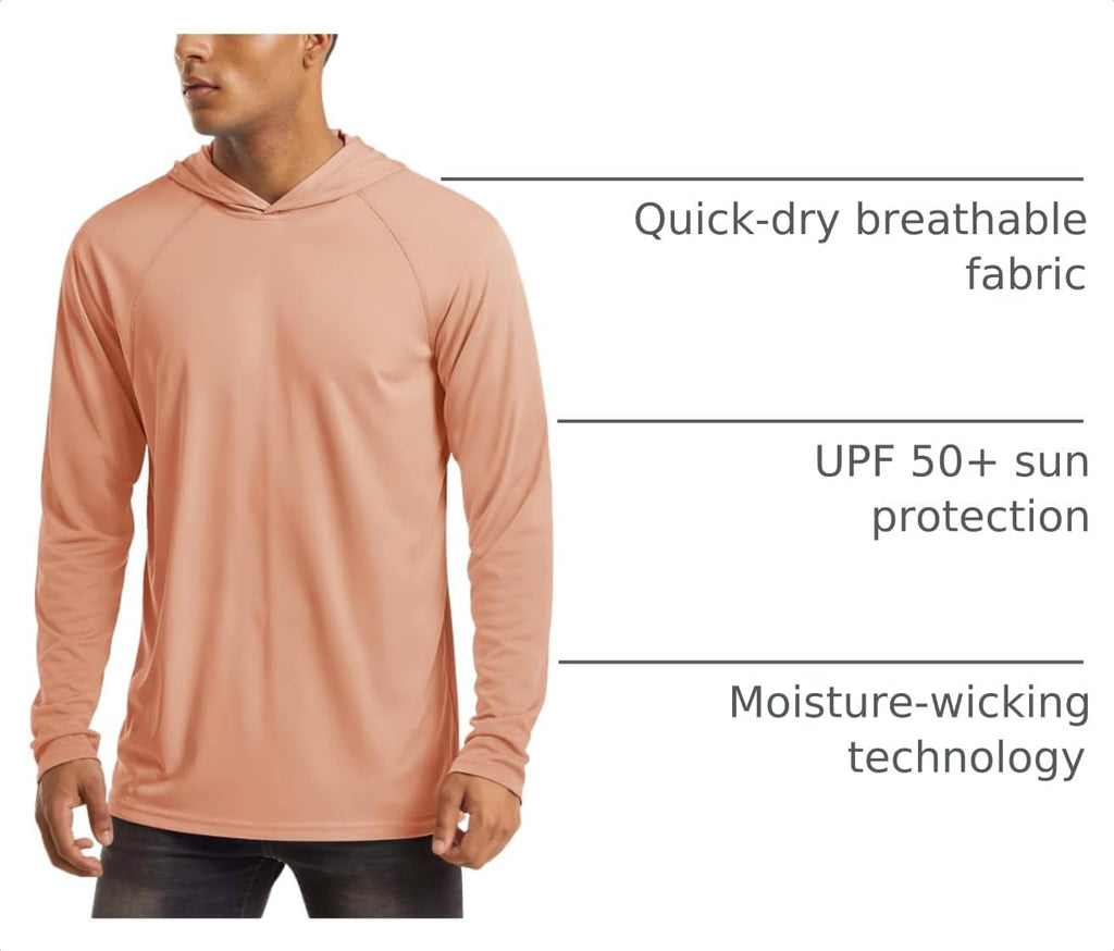 MAGCOMSEN Men's Hooded UPF 50+ Sun Protection T Shirts Long Sleeve Athletic Fishing Shirts Rash Guards