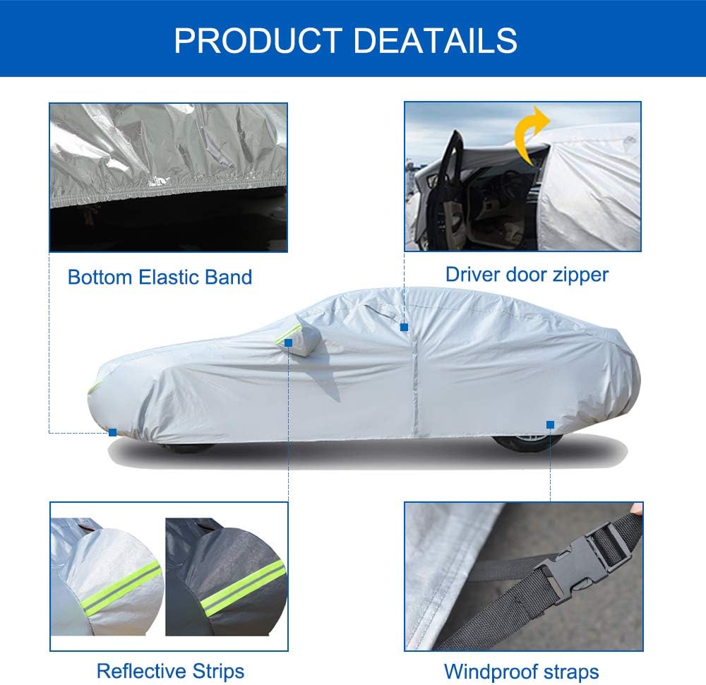 KouKou Oxford Car Cover Waterproof All Weather for Automobiles, Fit Sedan Dodge Charger, Chrysler 300, Hyundai Genesis, Mercedes Benz S Class,BMW 7 Series, etc (208 X 78 X 59 inch)