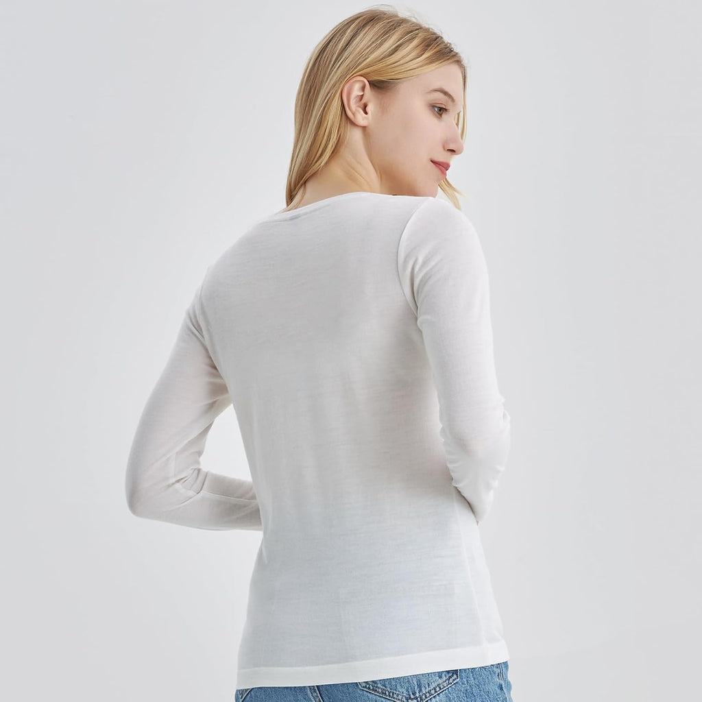 100% Merino Wool Base Layer Women Soft Thermal Long Sleeve Everyday Shirt