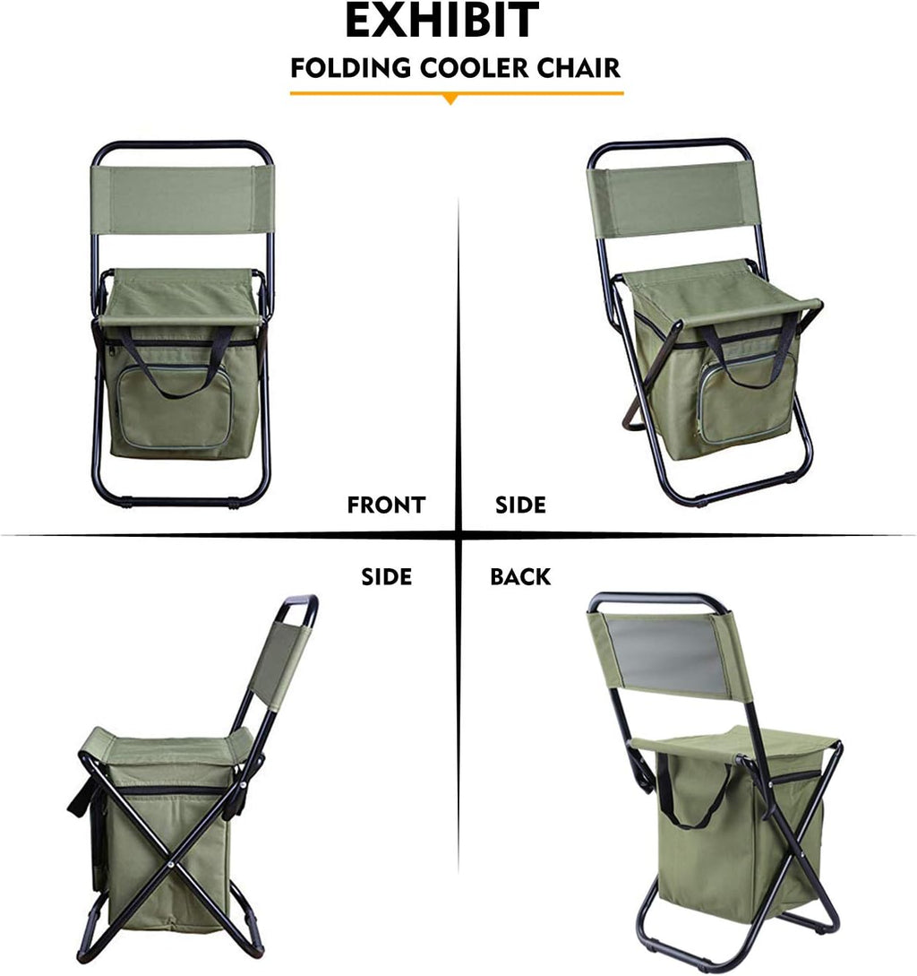 LEADALLWAY Fishing Chair with Cooler Bag Compact Fishing Stool Foldable Small Hunting Chair 12.2" Seat Depth,12.6" Seat Width