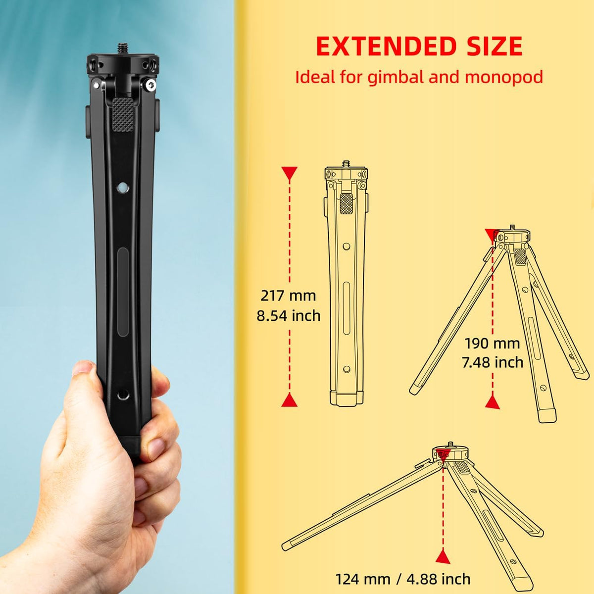 Zeadio Heavy Duty Metal Tripod Stand - Adjustable Universal Small Table Tripod for Camera, Gimbal, Action Cam, Camcorder, Microphone, LED Light, etc(40kg/88lb Load)