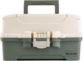 Plano Two-Tray Tackle Box, Green/Tan, Rust-Proof Brass Latch, Top-Access Tray with Deep Storage, Made in the USA, Portable Fishing Gear Storage Organizer